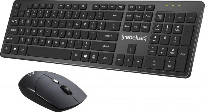 Produktbild Rebeltec Kabelloses Tastatur-Set + Maus MAXIM 2,4 GHz, 10 m Reichweite, Nano-USB-Empfänger, 104 QWER (Eng. Int., Kabellos)