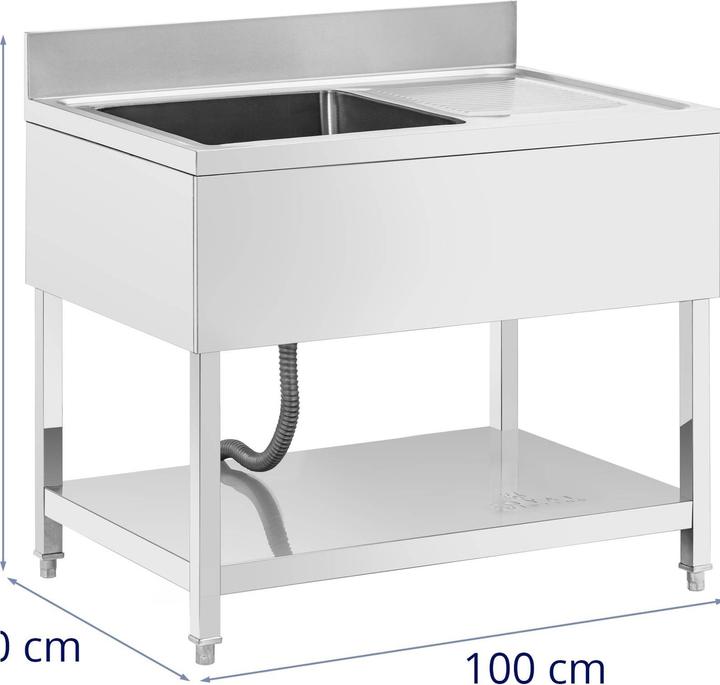 Produktbild Royal Catering Spültisch 1 Becken 500 x 500 x 300 mm Ablage Edelstahl-Spültisch Gastro (Einbauspüle mit Abtropffläche, 30 cm, 70 cm)