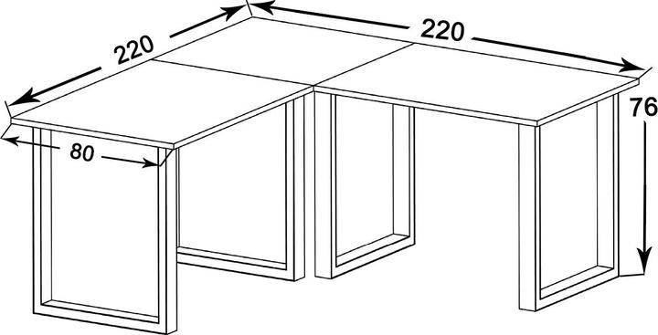 Actual product image VCM Corner desk Lona depth 80 cm U Alu Silver (220 x 80 x 76 cm)
