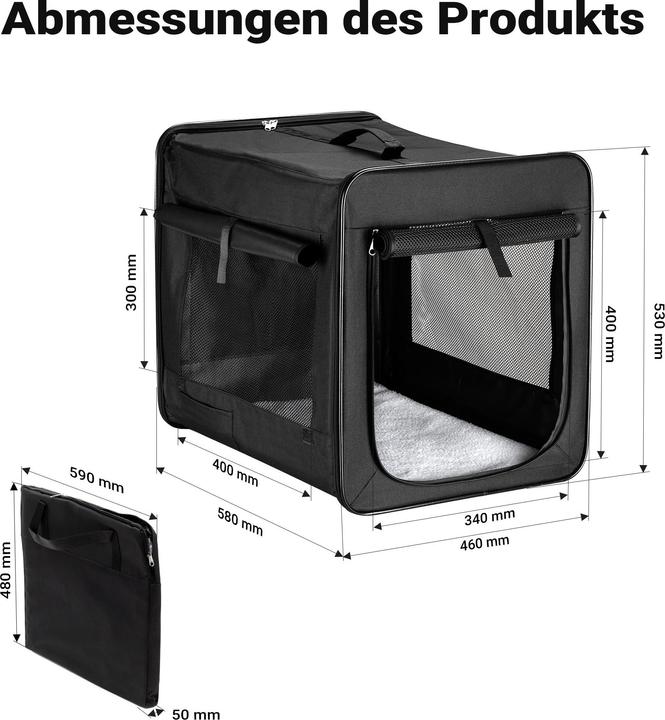 Immagine prodotto Fudajo Caisse de transport noire pliable pour animaux domestiques, M (58x46x53 cm), avec coussin (Cane, Pieghevole, Lavabile, Traspirante)