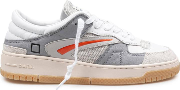 D.a.t.e. D.a.t.e torneo collar net leather sneakers white and grey