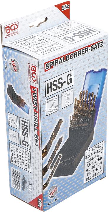 Immagine prodotto BGS Serie di punte elicoidali HSS-G M35 acciaio al cobalto 1 - 13 mm 25 pz. (1 mm - 13 mm)