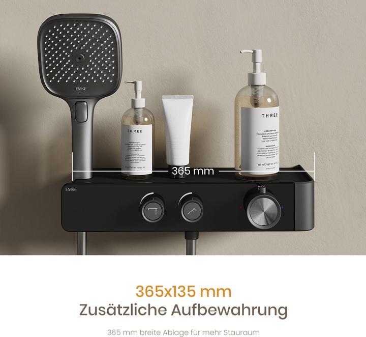 Produktbild Emke Duschset mit Thermostat Anthrazit Matt Duscharmatur Komplettset Komplette Duschset inkl 3 Strahlarte