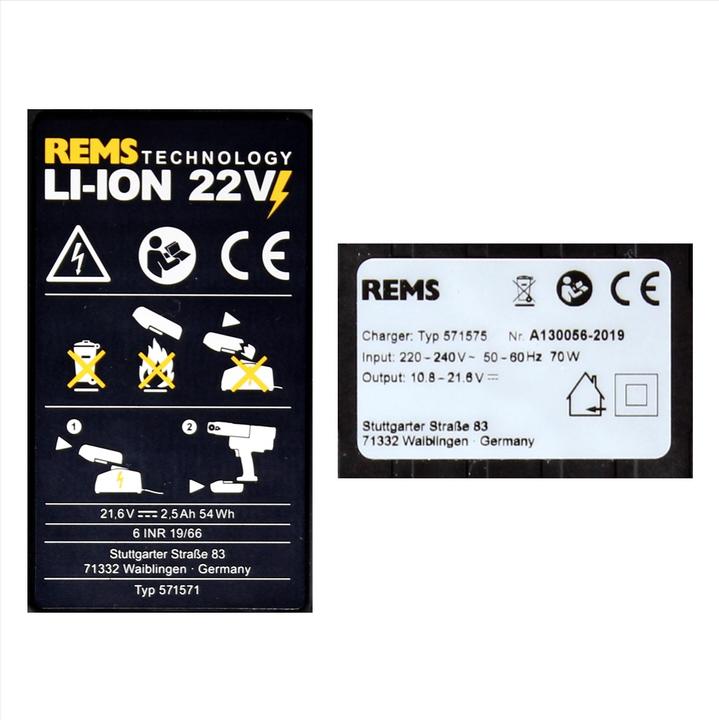 Image du produit Rems Kit batterie Power Pack 21,6V (22V max) avec 2x batterie 2,5Ah + chargeur 90W ( 571585 )