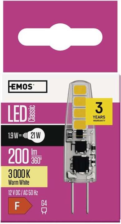 Immagine prodotto Emos Lampada LED JC classica / G4 / 1,9 W (21 W) / 200 lm / Bianco caldo (G4, 2 W, 200 lm, 1 x, F)