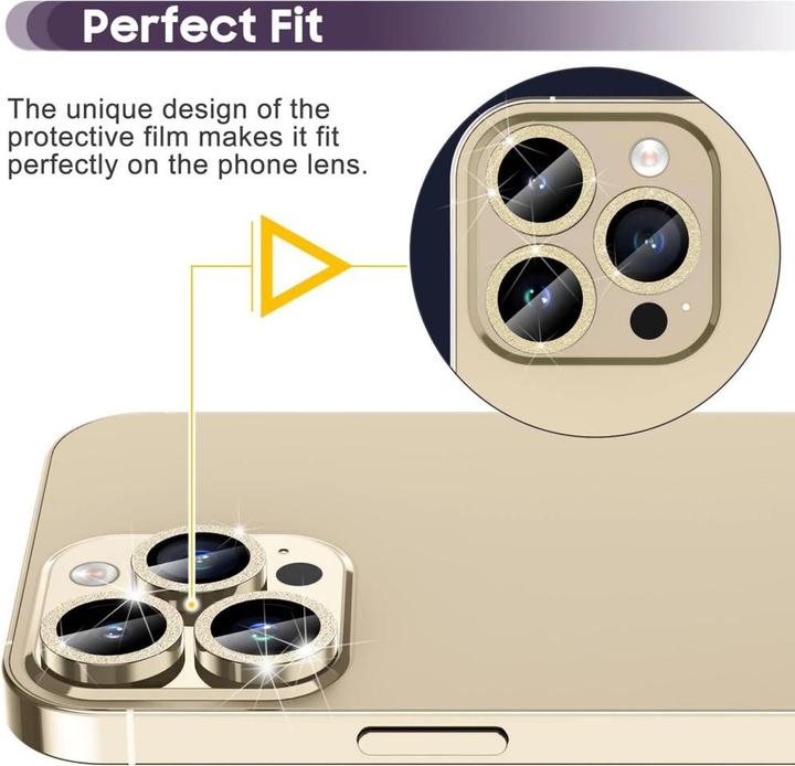 Actual product image Ueli Express Camera armoured glass lens protector glitter (1 Piece, Apple iPhone 16 Pro, Apple iPhone 16 Pro Max)