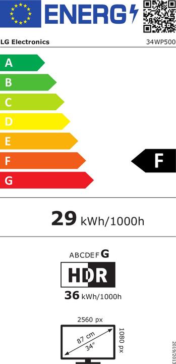 Label énergétique LG UltraWide 34WP500-B (2560 x 1080 pixels, 34.10")