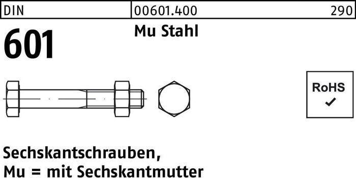 Immagine prodotto Reyher Bullone a testa esagonale DIN 601 con dado esagonale M 12 x 60 Mu acciaio 4.6 (100 Viti per pezzo)