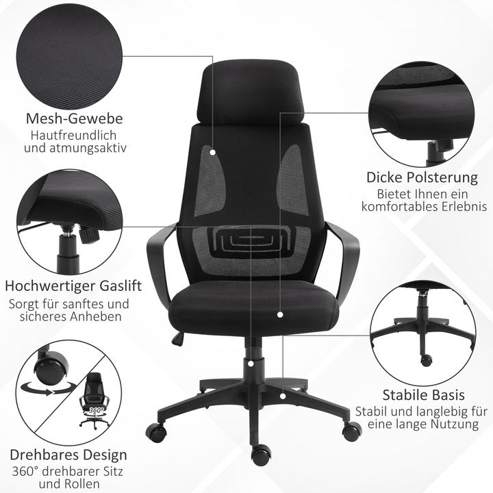 Produktbild Vinsetto Bürostuhl Polyester, Schaumstoff Schwarz
