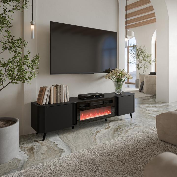 Image du produit Cama Volare RTV Armoire 200 x 39 x 49 noir mat + cheminée (200 x 39 x 49 cm)