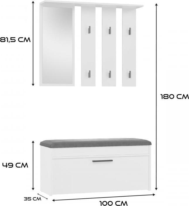 Topeshop Kleiderschrank PARMA 100x35x180 cm weiss (100 x 35 x 180 cm)