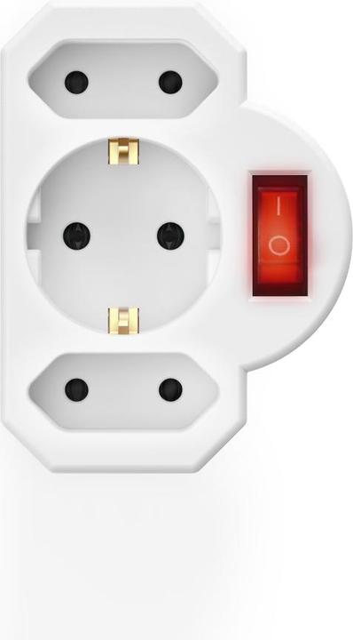 Produktbild Hama Steckdosenadapter 3-fach, 1x Schutzkontakt, 2x Euro, Schalter, Weiss (CEE 7/3, 3 x)