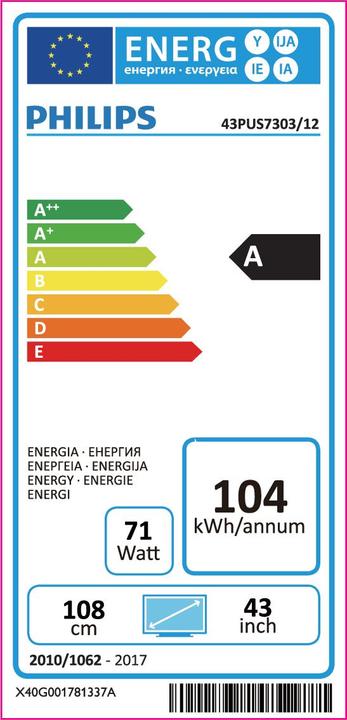 Energy Label Philips 43pus7303/12 (43", LCD, 4K, 2018)
