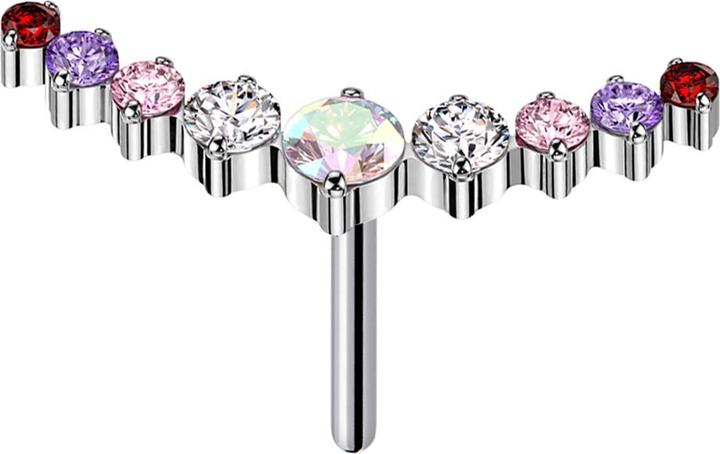 Star Piercing Threadless gebogen silber neun runde Kristalle farbig (ohne Messing, Titan G23)