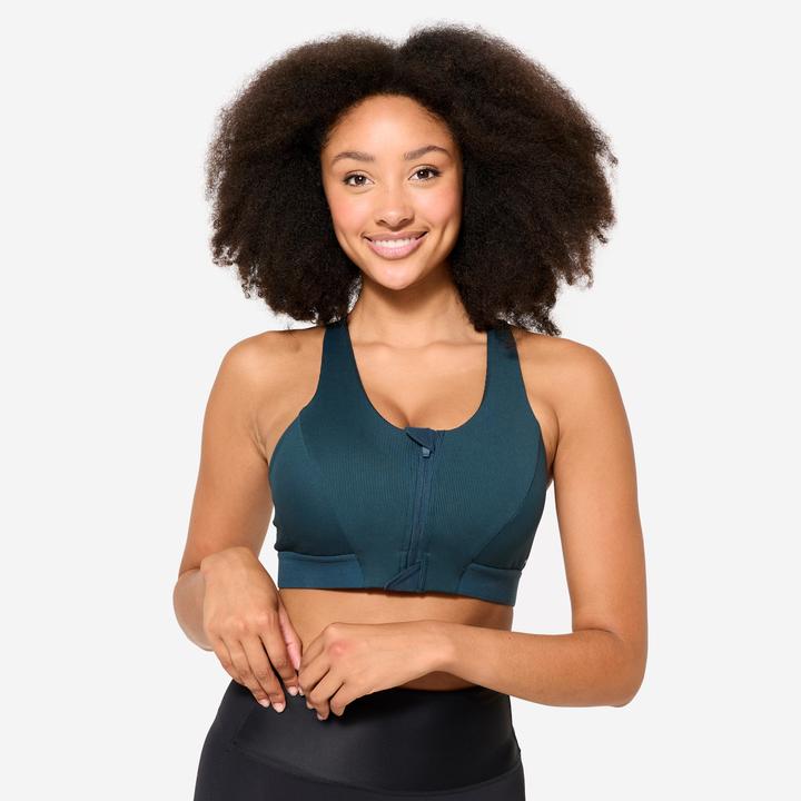 Decathlon Sport-BH Damen Reissverschluss gerippt mittlerer Halt - türkis (XL)
