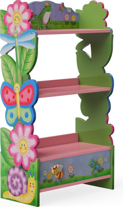 Actual product image Teamson Magic Garden children's wooden bookcase, 3-tier with storage space & drawer Colourful