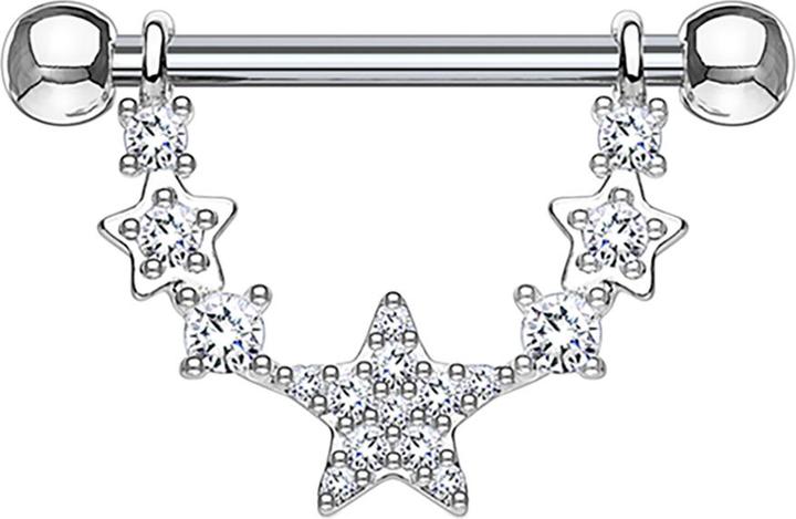 Produktbild Star Piercing Barbell silber Stern halbbogen mit Kristall (ohne Messing, Chirurgenstahl 316L)