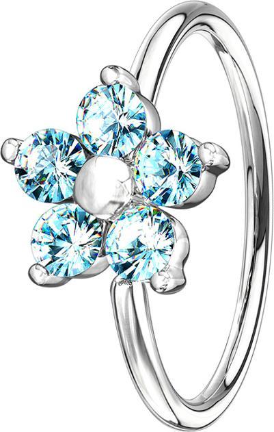 Star Piercing Micro Piercing Ring silber Kristallblume aqua (Messing)