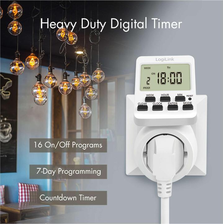Produktbild LogiLink Digitale Zeitschaltuhr mit drehbarem Display (CEE 7/4)
