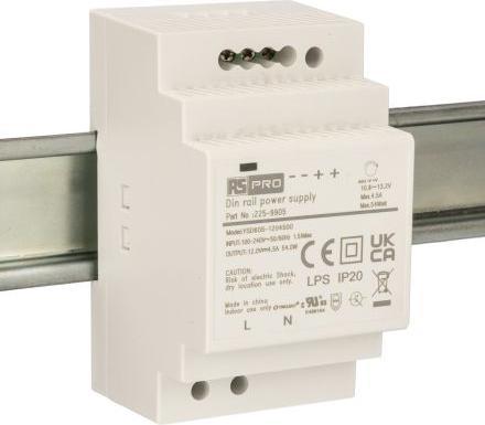 Actual product image Rs Pro DIN rail power supply, 90  264V ac, 12V / 4.5A 54W