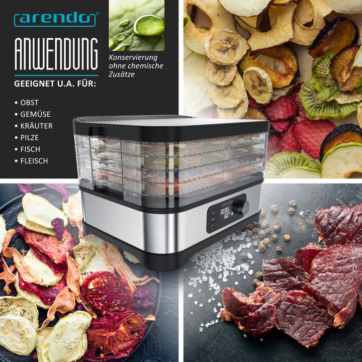 Actual product image Arendo Dörrautomat mit Temperaturregler, 5 Etagen, 35-70°C, Edelstahl, Dörrgerät 400 W, Timer 24h, BPA-frei