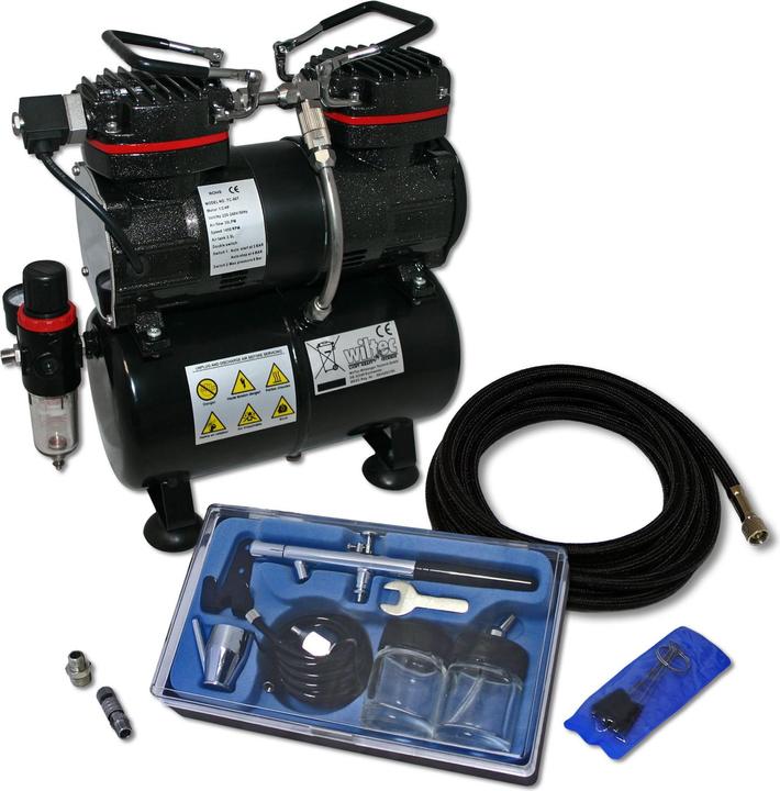 Produktbild Wiltec Einsteiger Airbrush Kompressor Set AS196 Airbrushpistole DA128 Zubehör