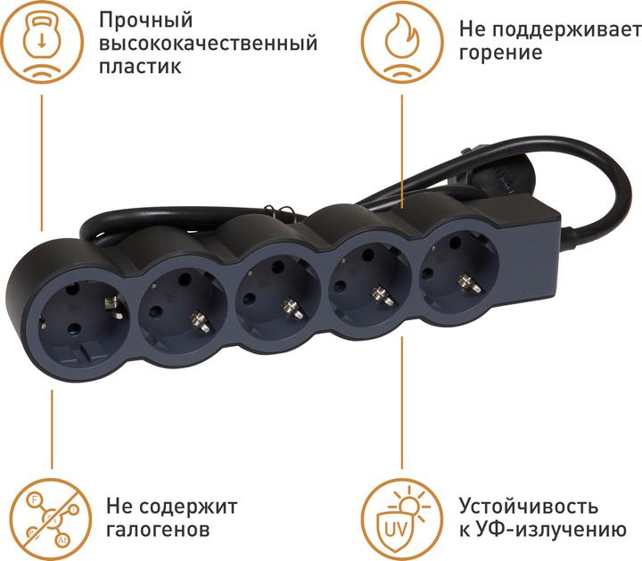 Actual product image Legrand Flat socket strip 5x socket, 1.5 metre cable Black 694556 (5 x, CEE 32/3, 1.50 m)