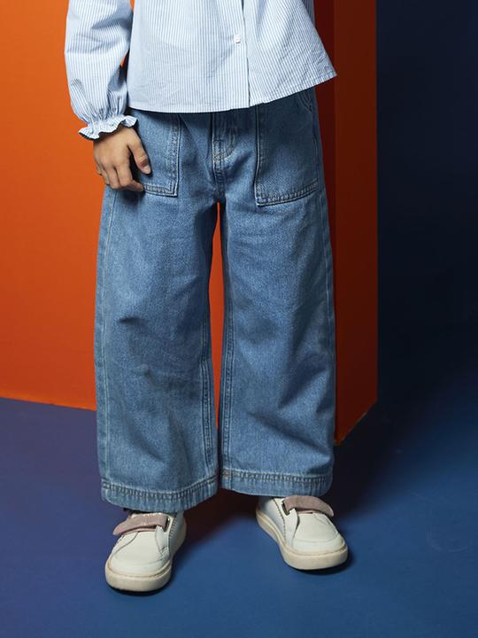 Actual product image Vertbaudet Wide girls' jeans in a worker style (122)