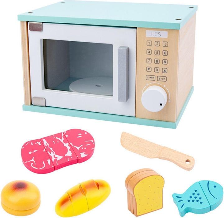 Actual product image Hermex Wooden toy microwave set with accessories Kitchen toys Children's toys