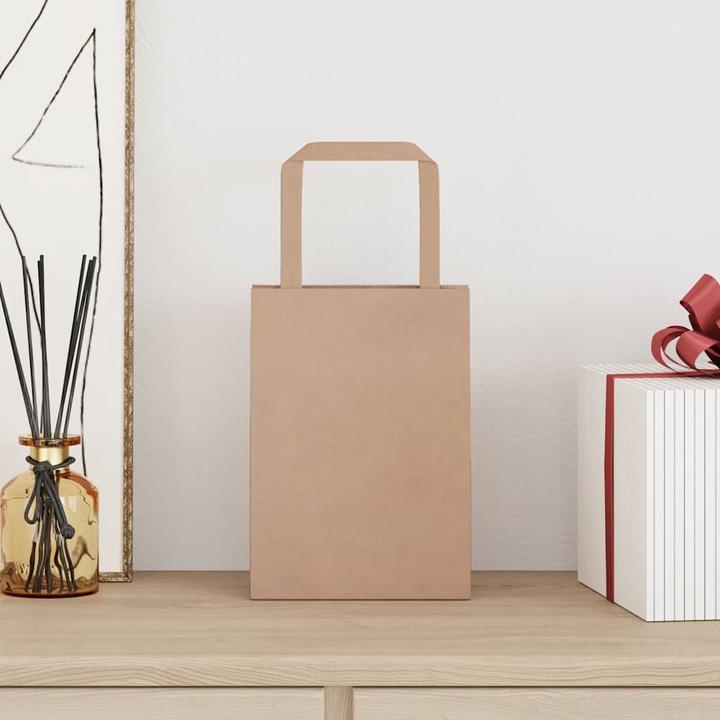 Produktbild VidaXL Kraftpapiertüten 50 Stk. mit Henkel Braun 15x8x21 cm Papiertüte (Geschenktüte, 50 x)