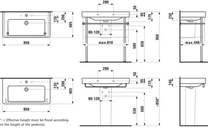 Produktbild Laufen PRO S Waschtisch, ohne Hahnloch, mit Überlauf, 850x460mm, H813965 (888 mm, 209 mm)