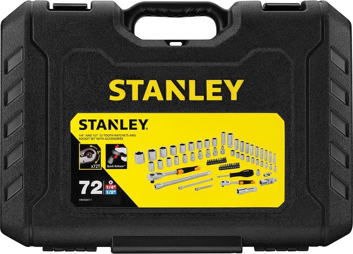 Actual product image Stanley Socket set, 72-piece, 1/2 inch, 1/4 inch, square, type socket and ratchet (21 mm)
