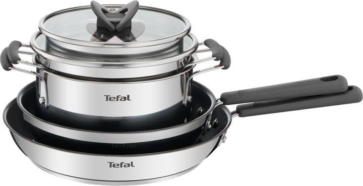 Actual product image Tefal OptiSpace - Pan set - 4-piece (kookpan 18 & 20 cm, koekenpan 24 & 28 cm) (24 cm, Pan set + pot set, Stainless steel)