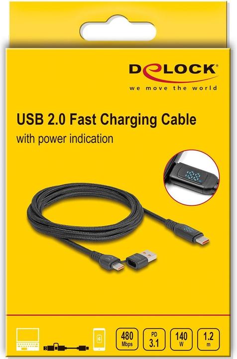 Image du produit Delock 88137 - Câble de synchronisation et de charge USB-C -> écran de charge A/C 140 W 1.2 m (1.20 m, USB 2.0)