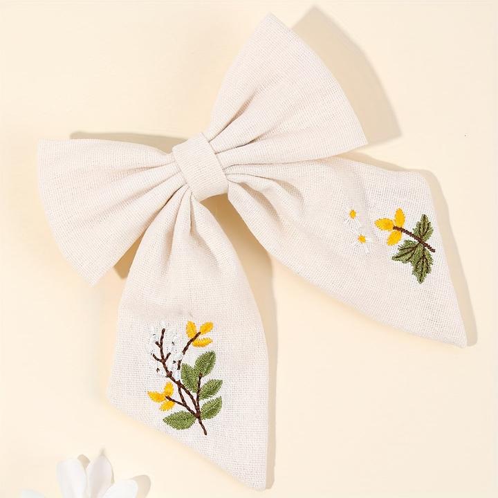 Actual product image Activity Board 1pc niedliche Blume Stickerei Schleife Haarspange, gemischte Farbe, Polyester, Mode (1 pcs.)