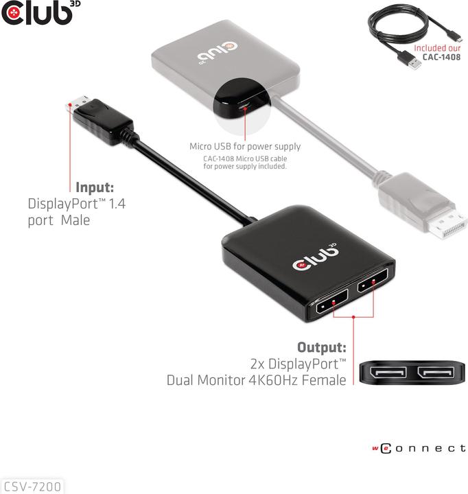 Produktbild Club 3D Club3D Multi Streaming Transport Hub 1xDP -> DP/HDMI (HDMI, 2 cm)