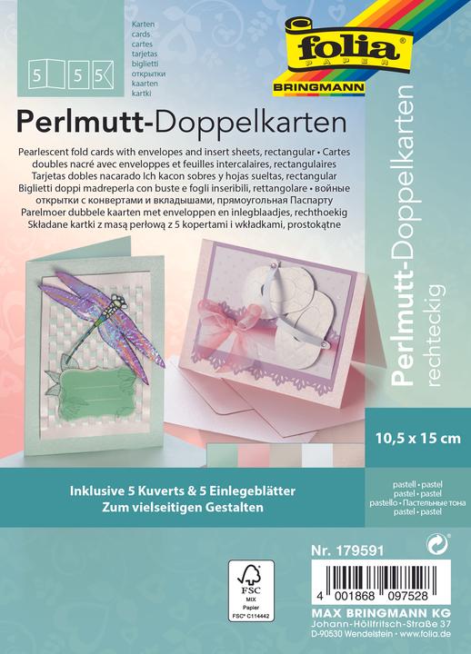 Produktbild Folia Doppelkarten Perlmutt pastell (5 Stk.)