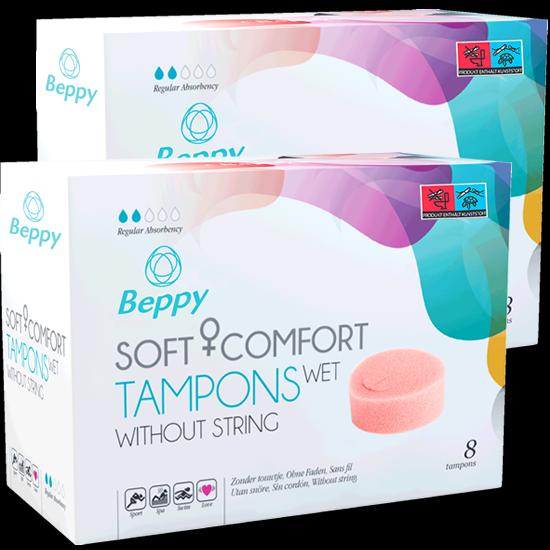 Beppy WET» Soft + Comfort Tampons Doppelpack, 2 x 8 Stück, ohne Fädchen (16 x)