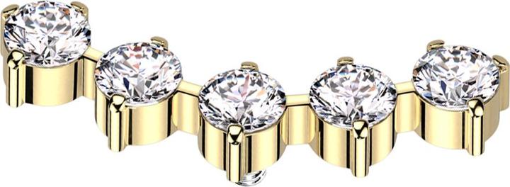 Actual product image Star Piercing Dermal Anchor curved gold-plated five round crystals silver (Titanium G23, without brass)