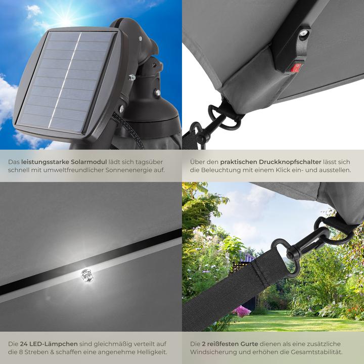 Immagine prodotto tectake Ombrellone Sunna LED-Solar con manovella 2,5 x 2,5 m (2.50 m)
