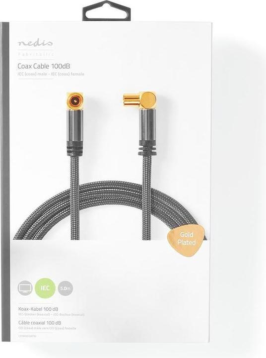 Produktbild Nedis Koaxial Kabel - IEC Stecker - IEC Buchse - Vergoldet - 75 Ohm - 4-fach geschirmt - 5 m - run (75 dB, Antennenkabel)