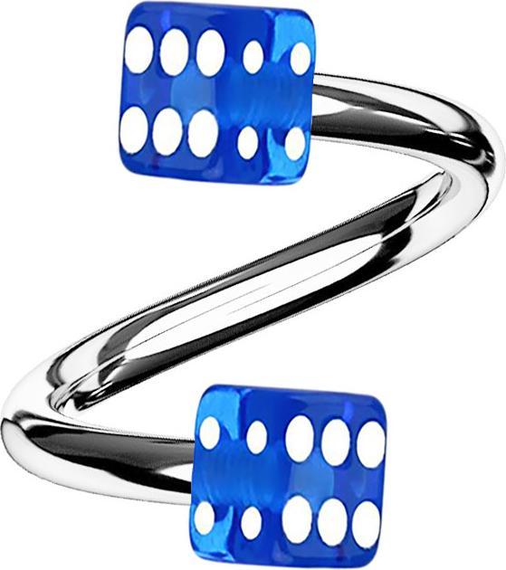 Produktbild Star Piercing Micro Spirale silber mit zwei Würfel dunkelblau transparent (Acryl, ohne Messing, Chirurgenstahl 316L)