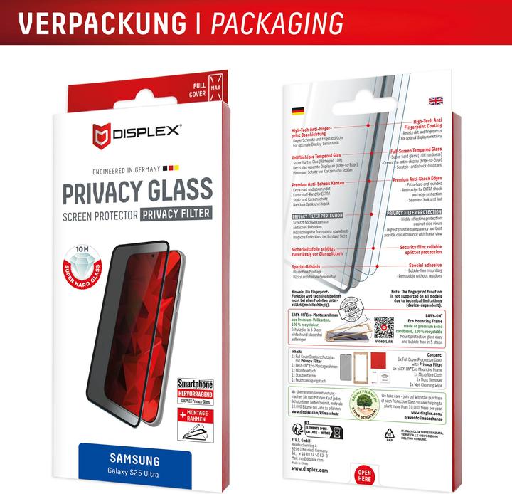 Produktbild Displex Privacy Glass, Privacy Full Cover Panzerglas (1 Stück, Samsung Galaxy S25 Ultra)