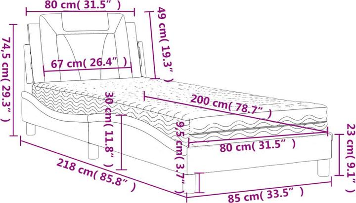 Produktbild VidaXL Bett mit Matratze 80 x 200 cm Kunstleder (80 x 200 cm)