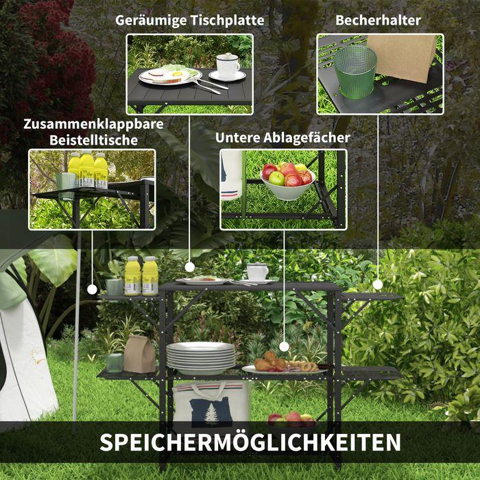 Produktbild Swisshandel24 Campingtisch Picknicktisch Outdoor-Küchenschrank, klappbar, wetterbeständig, 126cmx44cmx80cm, Schwar