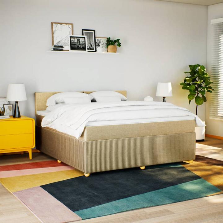 Produktbild VidaXL Boxspringbett Doppelbett Polsterbett Bett Matratze Creme 180x200cm Stoff (180 x 200 cm, 180 x 200 cm)