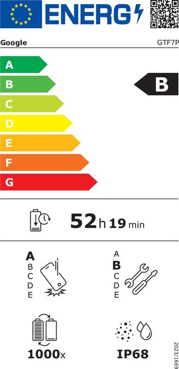 Label énergétique Google Pixel 9a (128 Go, Noir, 6.30", Double SIM, 48 Mpx, 5G)