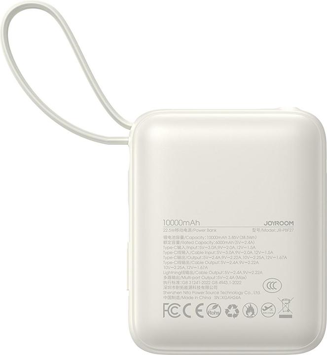 Actual product image Joyroom 22.5W Fast Charging Power Bank 10000mAh with Dual Cables - White (10000 mAh, 22.50 W, 38.50 Wh)