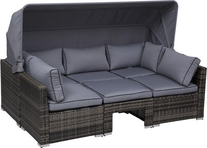 Produktbild Swisshandel24 Garten Lounge Set Rattan Lounge Set Sitzgruppe mit Sonnendach inkl. Kissen und Beistelltisch Metall