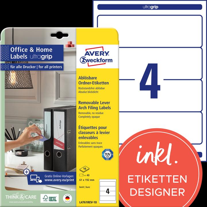 Avery Etichette per cartelle, rimovibili, home office, confezione piccola
